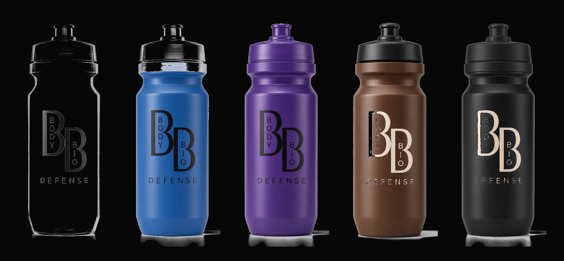 BB Defense sport bottles — five belt colors